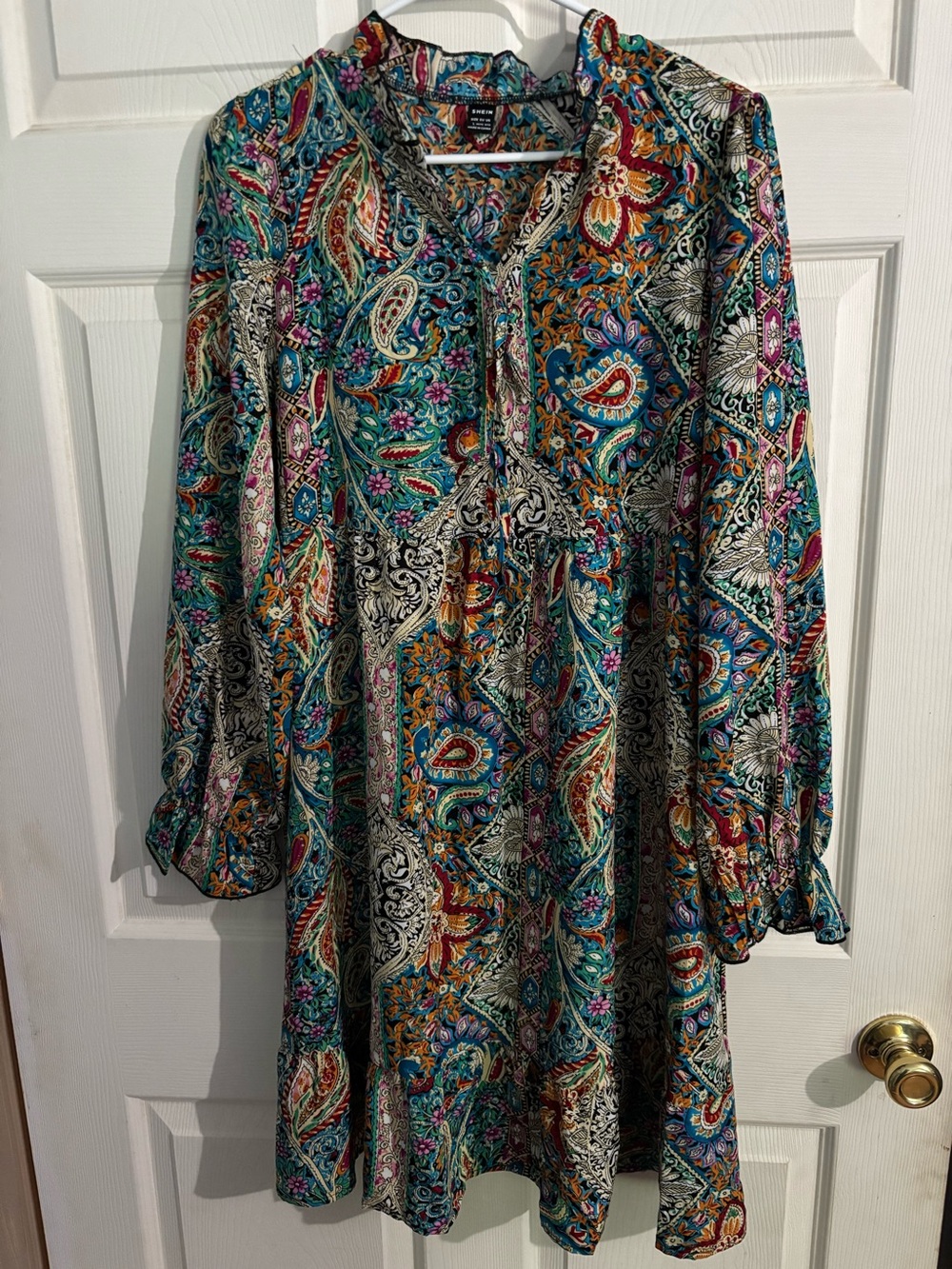 Multi-Color Paisley Long Sleeve Dress